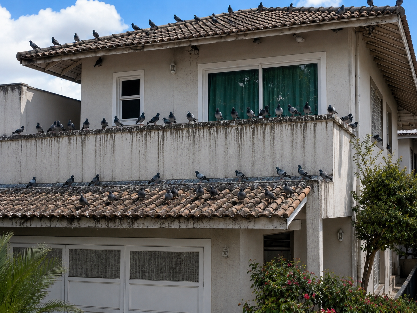 Pombos em uma estrutura residencial
